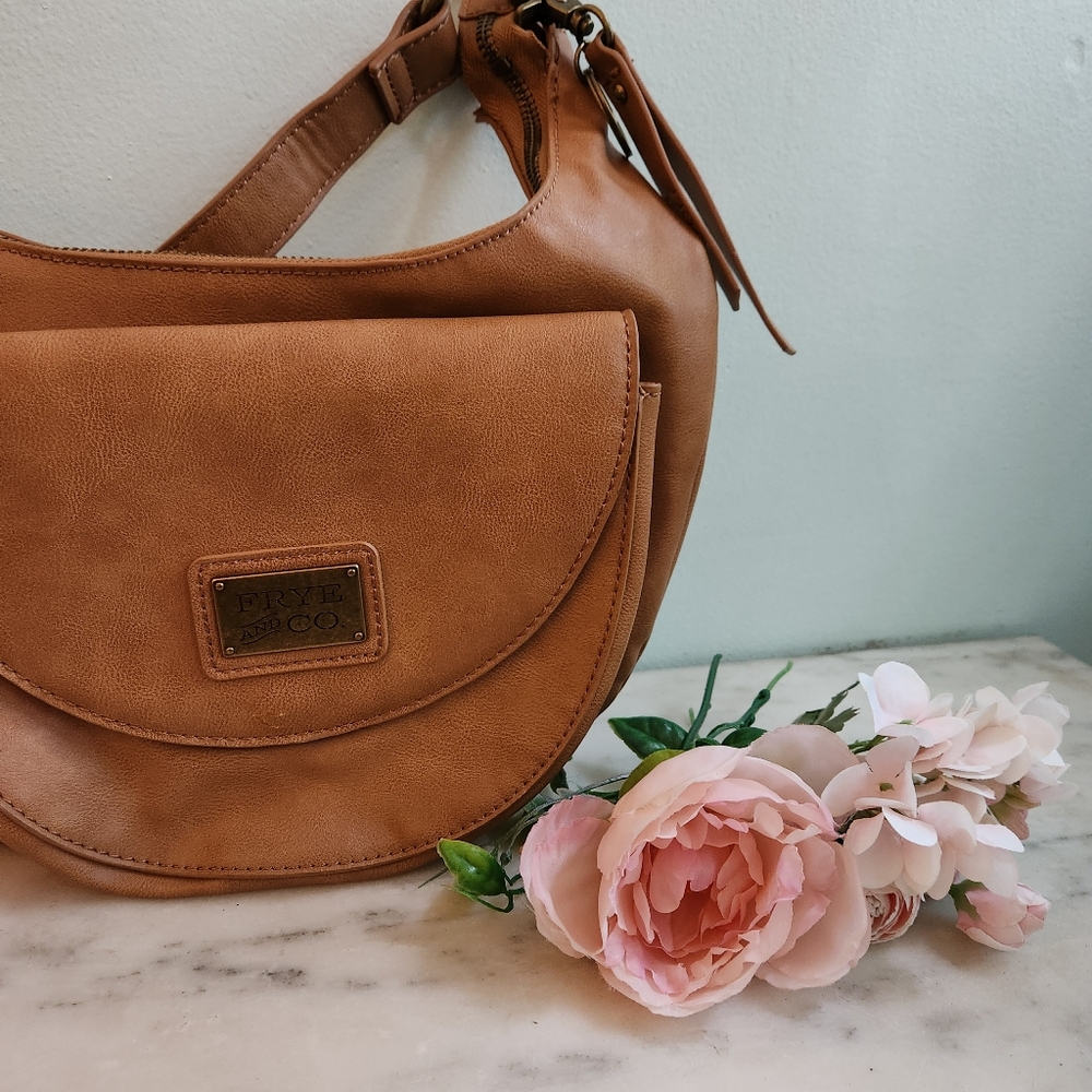 Frye & Co Brown Faux Leather Saddle Bag Crossbody Western Purse Pockets Shoulder